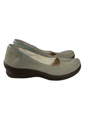 L.L. Bean Shoes Women's 11 Green Grey Slip On Wedge Split Toe Leather 286836